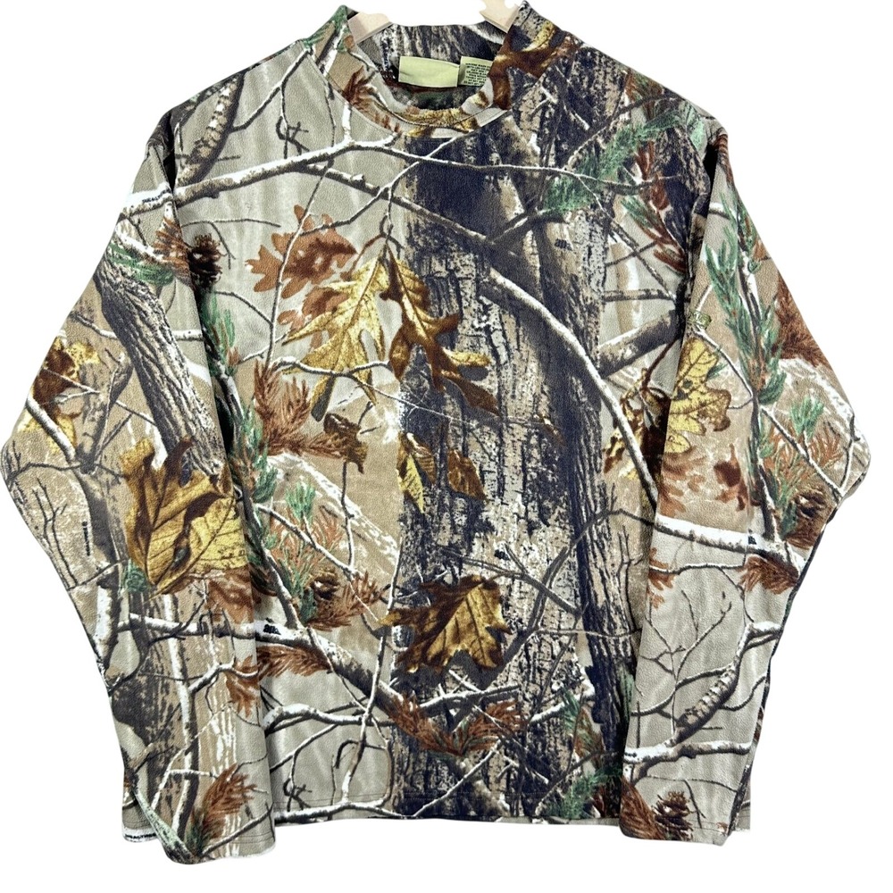 Field & Stream Camo Fleece Pullover Mens XL Real Tree Mock Neck‎ Long Sleeve